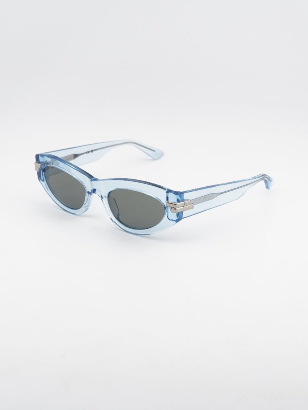 Bottega Veneta BV1189S 003 Sunglasses Blue Cat Eye Frame, Grey Lenses